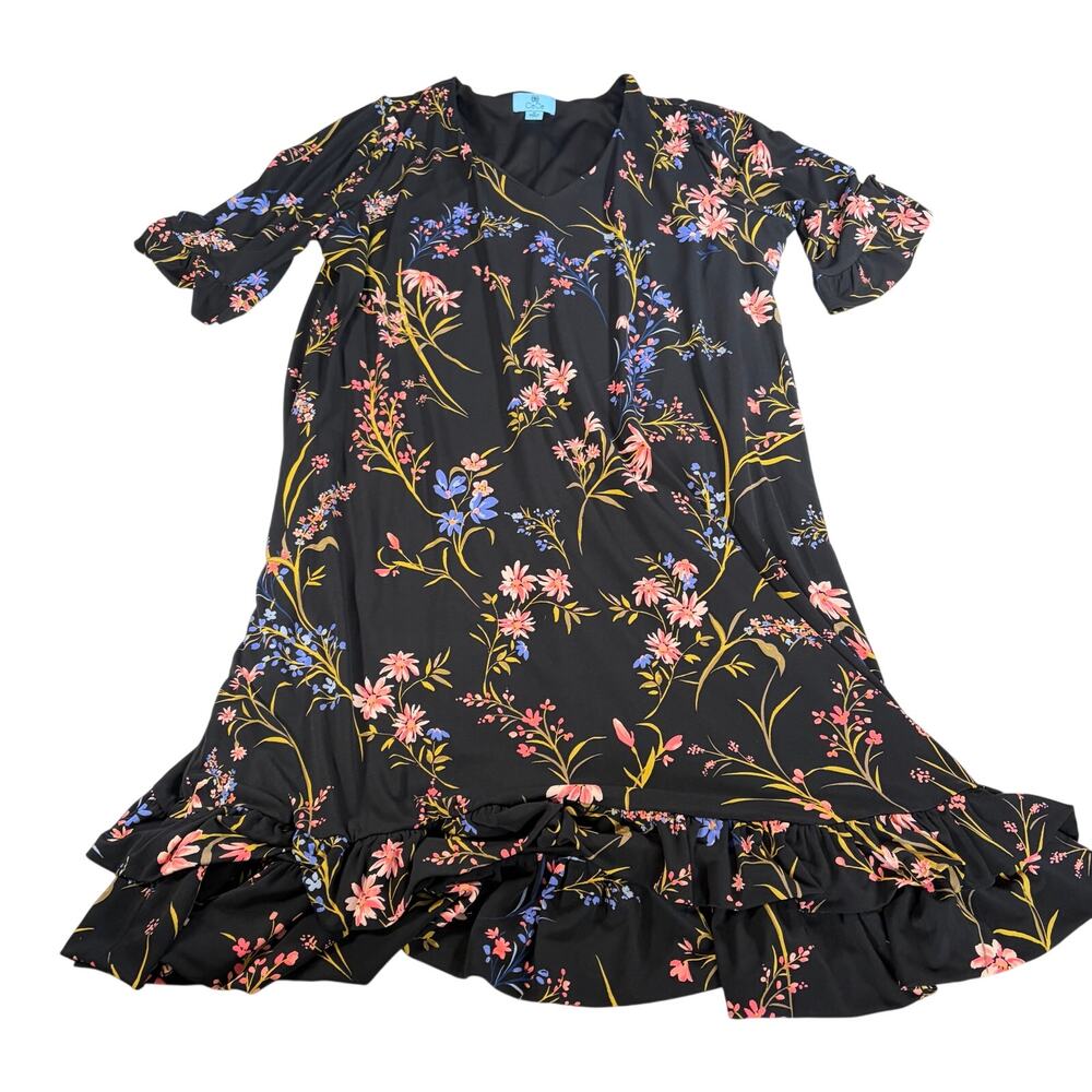 Cece womens black knee length floral print dress. Size 1X. career, wedding guest